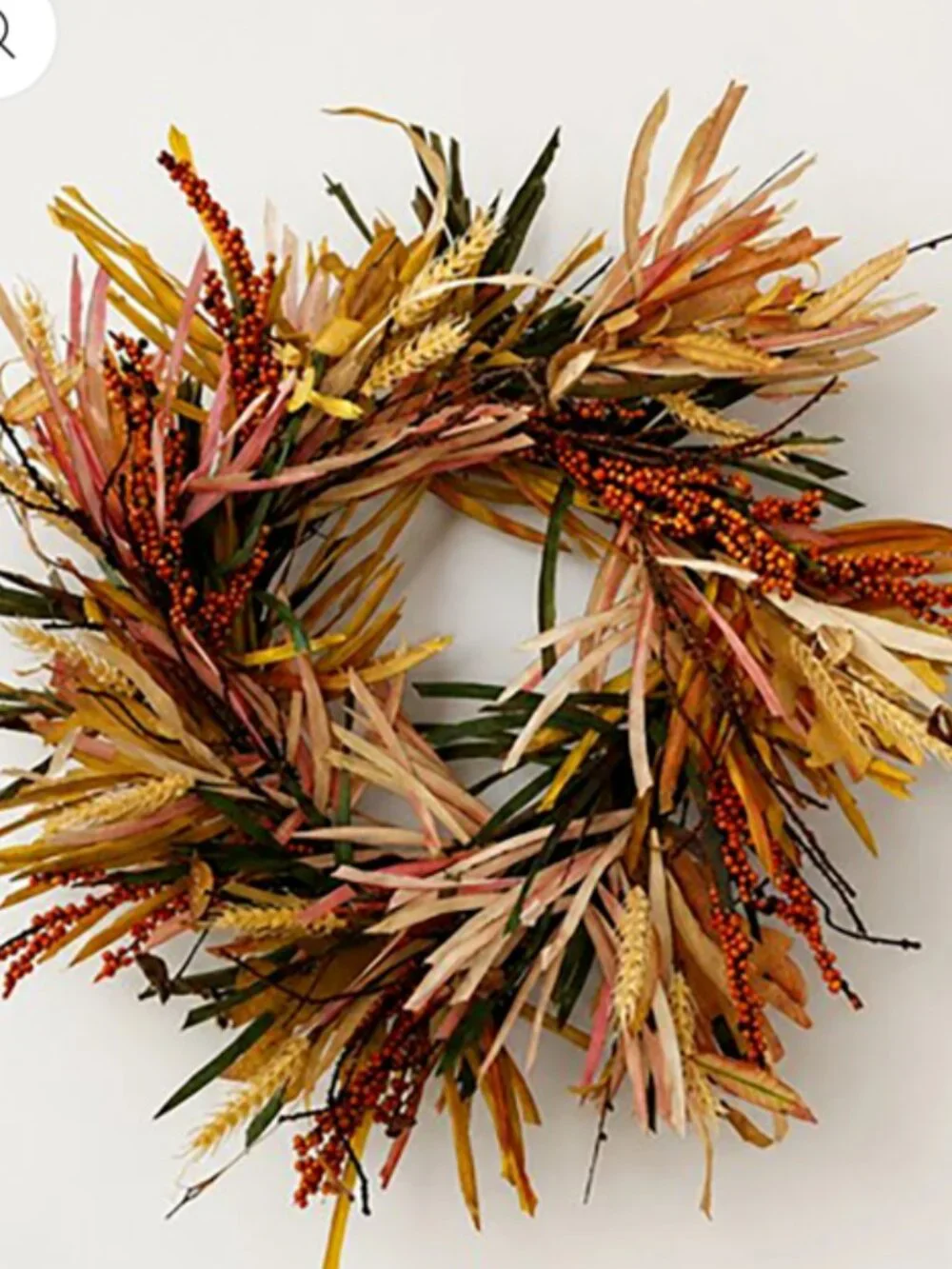 NWT Multi Color Beige and Brown Fall Wreath With Berry Accents